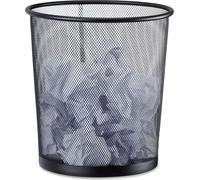 Relaxdays Poubelle métal maille Corbeille à papier bureau chambre treillis métallique 26 cm Ø, hauteur 27,5 cm, noir