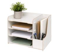 Relaxdays corbeille courrier A4, porte-stylo, 4 compartiments, blanc | H x L x P: 23 x 31,5 x 29 cm, MDF