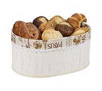 Relaxdays Corbeille de Pain en Bambou, Ovale, Design Paris, Garniture Tissu Amovible, HxLxP : 16 x 34 x 24 cm, Blanc
