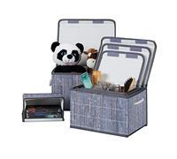 Relaxdays Corbeille de Rangement Couvercle, Set de 5 Panier en Bambou, étagère Organiseur, décoration;Gris