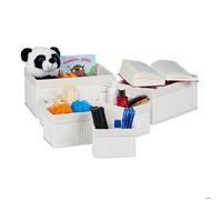 Relaxdays Corbeille de rangement en tissu, Set de 6 paniers en bambou, déco étagère organiseur, blanc