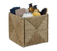 Relaxdays Corbeille de Rangement en zostère, Design tressé, pour Salle de Bain, HxLxP: 30x30x30 cm, Panier carré, Nature
