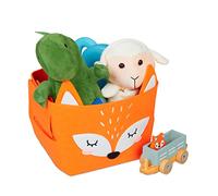 Relaxdays Corbeille de Rangement, Feutre, Motif Renard, Caisse Tissu Enfant, HxLxP : 24x27x18 cm, Coffre Jouets, Orange