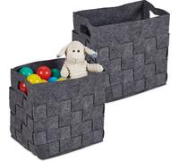 Relaxdays Panier Rangement, Lot de 2, Pliable, Deux poignées, Feutre, pour Jouets, H x L x P : 30x30x24 cm, Gris