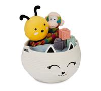 Relaxdays Corbeille de rangement pour enfants motif chat caisse tissu H x D : 24 x 35 cm panier à jouets blanc/noir