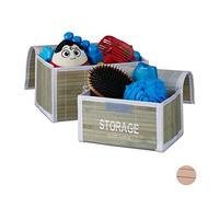 relaxdays Corbeille de Rangement, Set de 2, Bambou, Couvercle, Panier étagère, Organiseur Vintage, 15x26,5x19 cm, Vert