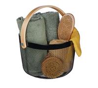 Relaxdays Corbeille en métal, Ronde, Panier de Rangement Aspect Maille et Bois, Organiser Cuisine, Salle de Bain, Noir