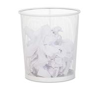 Relaxdays Corbeille Papier, Lot de 4, pour Bureau & Chambre ado, Ouverte,Ronde, Fil de Fer, Poubelle, en métal, HxD 28x26cm,Blanc