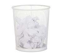 relaxdays Corbeille Papier pour Bureau et Chambre ado, Ouverte,Ronde, Fil de Fer, Poubelle, en métal, HxD 28 x 26cm,blan