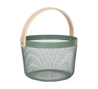 Relaxdays Corbeille Ronde en métal et Bois, Panier de Rangement Maille, 30x27.5x25.5 cm, colorée