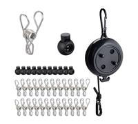 Relaxdays Corde à Linge Extensible Jusqu’à 7,85 m, Accessoire à Enrouler, à emporter en vadrouille, Fil Plastique, Noir
