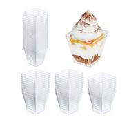 Relaxdays Coupes à dessert, lot de 50, verrines réutilisables, pour tiramisu, pudding, etc., plastique, transparentes