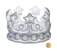 Relaxdays 10024254_55 Couronne Gonflable, Accessoire pour Costume, Carnaval Déguisement Princesse Roi Anniversaire, Diff. Couleurs, PVC sans BPA, Argenté, 16 x 21 cm