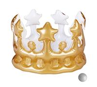 Relaxdays 10024254_259 Couronne Gonflable, Accessoire pour Costume, Carnaval Déguisement Princesse Roi Anniversaire, Diff. Couleurs, PVC sans BPA, Doré, 16 x 21 cm