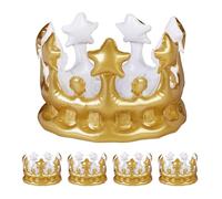 Relaxdays Couronne Gonflable, Lot de 5, Accessoire Costume de Princesse, Prince, Roi et Reine, Carnaval et fêtes, dorée