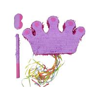 Relaxdays Couronne Pinata à Suspendre avec bâton et Masque Inclus, pour Enfants, Anniversaire, Violet-Rose, 31 x 49 x 10