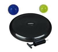 Relaxdays Coussin d'équilibre à Picots, avec 2 balles de Massage, Sport, Ø 32 cm, 140 kg, avec Pompe, Noir