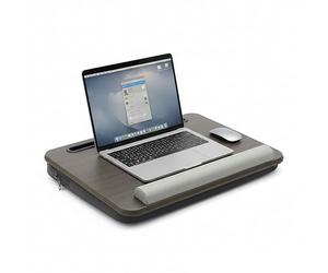 Relaxdays Coussin Ordinateur avec Pochette, Support téléphone, Repose-Poignet, Plateau Genoux, Marron/Gris 43 x 32 cm