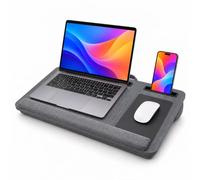 Relaxdays Coussin pc avec tapis de souris, gris foncé | Tablette de genoux pour ordinateur portable, 55 x 34 cm, jusqu'à 17 pouces, bandes antidérapantes, poignée, porte-cartes