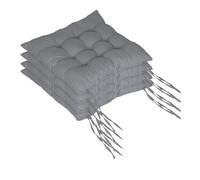 Relaxdays Coussins de Chaise, Lot de 4, 40x40 cm, matelassés avec Liens, intérieur & extérieur, Housse Polyester Gris