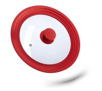 Relaxdays Couvercle pour casseroles, en Verre avec Rebord dégradé en Silicone, D : env. 27,5 cm, Cuisine, poêles, Rouge