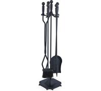 Relaxdays Couverts de cheminée, Lot de 5 pièces, tisonnier, Pelle, Balai à Cendres, Pince, serviteur, poêle Bois, Noir