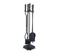 Relaxdays Couverts de cheminée, Lot de 5 pièces, tisonnier, Pelle, Balai à Cendres, Pince, serviteur, poêle Bois, Noir