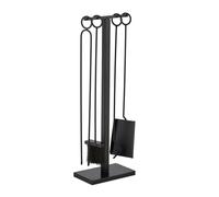 Relaxdays Couverts de cheminée, Lot de 5 pièces, tisonnier, Pelle & Balai à Cendres, Pince, Support, pour poêle, Noir