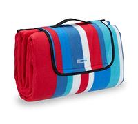 Relaxdays Couverture Pique-Nique Picnic Plaid imperméable 200x200 cm poignée Isolation Tapis, Bleu-Blanc, Coloré