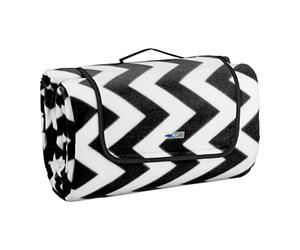 Relaxdays Couverture Pique-Nique XXL, 200x300 cm, Zig-zag, Isolation Thermique, imperméable, Noir/Blanc