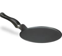 Relaxdays Poêle à crêpes en aluminium moulé 25 cm, poêle à crêpes antiadhésive en fonte, facile à nettoyer, extra plate, noire, Noir