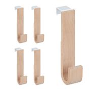 Relaxdays Crochet de Porte, Lot de 5, Bois & Fer, patères pour Vestes & Serviettes, HLP 13 x 2,5 x 6 cm, Blanc/Nature