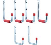 Relaxdays Porte-Outils, Lot de 6, 2 Tailles, Jusqu’à 17,5 kg, Crochet Mural, Garage, Cave, Acier, Mousse, argenté/Rouge
