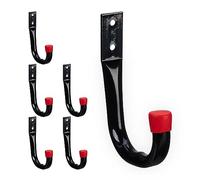Relaxdays Crochets muraux, Lot de 6, Porte-Outils, Garage, Cave, Outils de Jardinage, jusquà 18 kg, Acier, Noir/Rouge