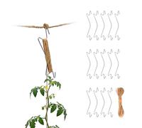 Relaxdays Crochets pour tomates, Lot de 15, Ficelle Jute compostable 15 m, concombres, poivrons, tuteur métal Argent