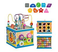 Relaxdays Cube d'activité en Bois, Design A, pour Enfants dès 3 Ans, avec Circuit de motricité, Multicolore