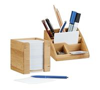 Relaxdays Cube mémo Bambou, Lot de 2, Bloc-Note 900 Feuilles Papier Support Pense-bête HxlxP: 10,5 x 10,5 x 10,5 cm, Nature