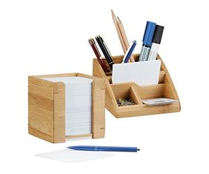 Relaxdays Cube mémo Bambou, Lot de 2, Bloc-Note 900 Feuilles Papier Support Pense-bête HxlxP: 10,5 x 10,5 x 10,5 cm, Nature