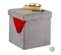 Relaxdays Cube Rangement, Pliable, Tabouret Velours avec Espace de Rangement, carré, avec Couvercle, 38x38x38 cm, Gris