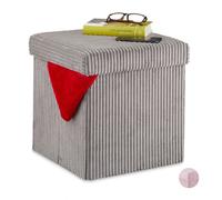 Relaxdays Cube Rangement, Pliable, Tabouret Velours avec Espace de Rangement, carré, avec Couvercle, 38x38x38 cm, Gris