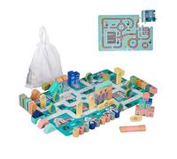 Relaxdays Cubes en Bois Ville, 113 Cubes, Tapis Puzzle, avec bâtiments, Circuit, Chiffres, à partir de 3 Ans, coloré