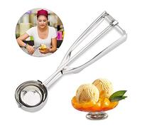 Relaxdays cuillère à glace en acier inoxydable, avec gâchette, pour crème glacée, fruits, pâte à biscuits, grosses boules ∅ 50 mm, forme de boule de glace, argent, 1 pièce