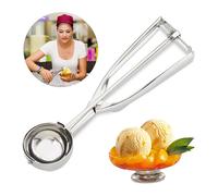 Relaxdays cuillère à glace en acier inoxydable, avec gâchette, pour crème glacée, fruits, pâte à biscuits, grosses boules ∅ 50 mm, forme de boule de glace, argent, 1 pièce