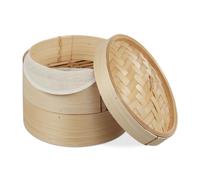 Relaxdays cuiseur vapeur bambou, panier asiatique avec 2 étages, pour Dim Sum, riz, bamboo steamer, Ø 20,5 cm, nature