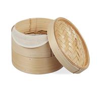 Relaxdays Cuiseur vapeur bambou Panier asiatique 2 étages Ø 20,5 cm pour Dim Sum et riz nature