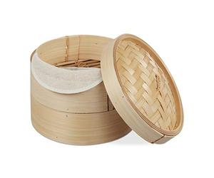 Relaxdays cuiseur Vapeur Bambou, Panier Asiatique avec 2 étages, pour Dim Sum, Riz, Bamboo Steamer, Ø 20,5 cm, Nature