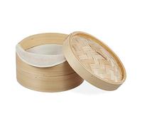 Relaxdays cuiseur vapeur bambou, panier asiatique avec 2 étages, pour Dim Sum, riz, bamboo steamer, Ø 26 cm, nature