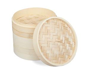 Relaxdays cuiseur vapeur bambou, panier asiatique avec 3 étages, pour Dim Sum, riz, bamboo steamer, Ø 24 cm, nature
