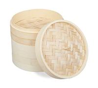 Relaxdays cuiseur vapeur bambou, panier asiatique avec 3 étages, pour Dim Sum, riz, bamboo steamer, Ø 24 cm, nature