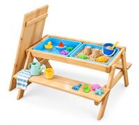 relaxdays Cuisine de jeu pour enfants, table et bancs, marron clair | avec coffret, cuisine jouet pour enfants, en bois